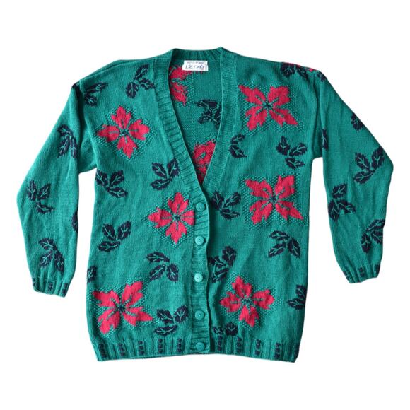 Vintage Oversized Cardigan in Turquoise and Hot Pink Floral Knit - Picture 1 of 8